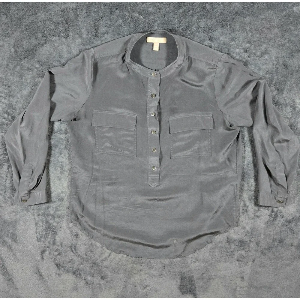 Banana Republic Womens 100% Silk M Petite Blouse Button Up Double Pocket Sheer - Picture 1 of 10